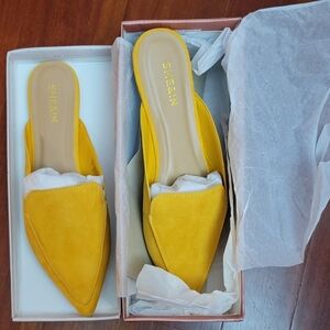 Mustard yellow suede mules